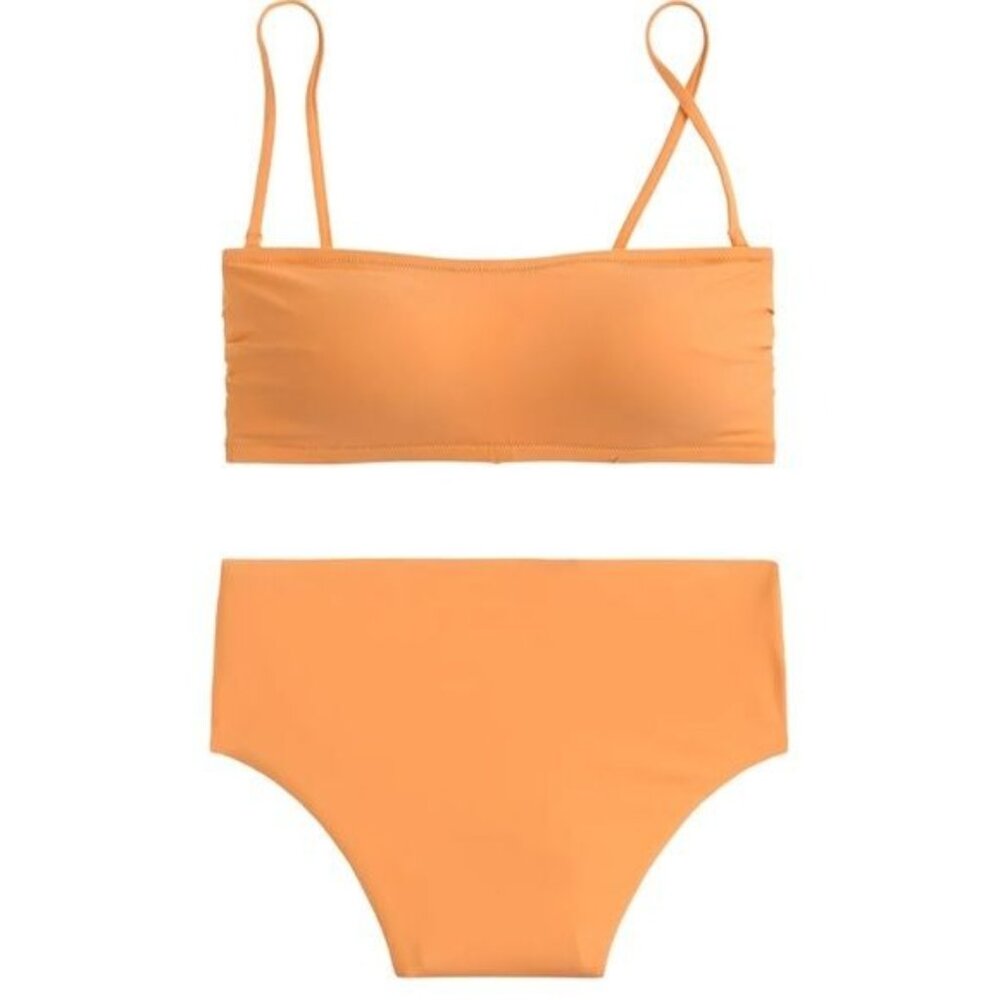 J. Crew Bandeau High Cut Waist Bikini in Warm Clementine Size XS NWT